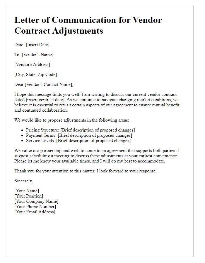 Letter template of communication for negotiating vendor contract adjustments