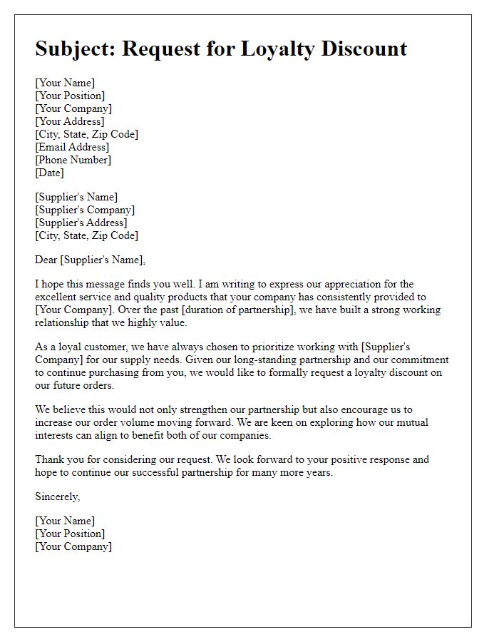 Letter template of appealing for loyalty discounts from suppliers.