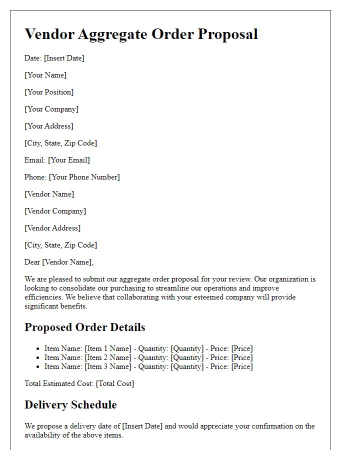 Letter template of vendor aggregate order proposal