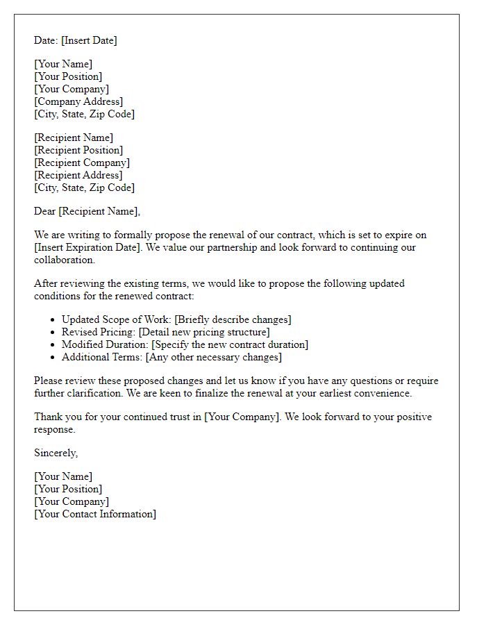 Letter template of contract renewal with updated conditions