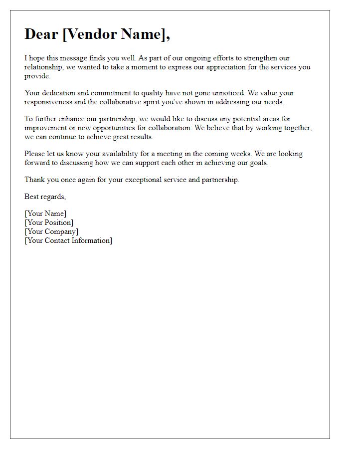 Letter template of communication for strengthening vendor service relationships