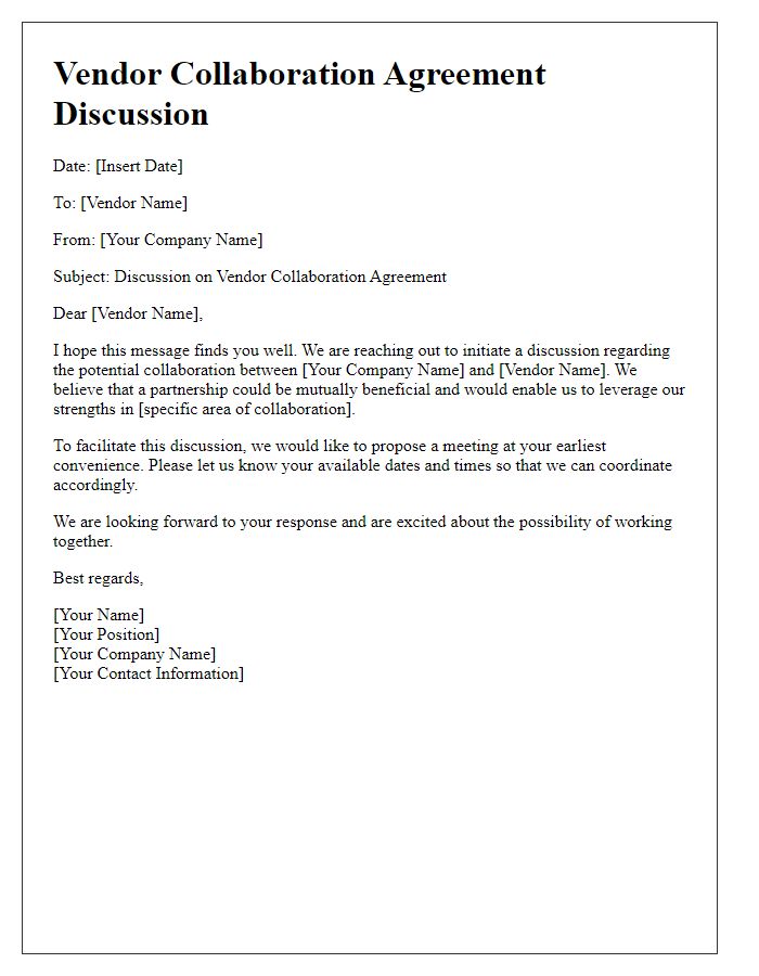 Letter template of vendor collaboration agreement discussion