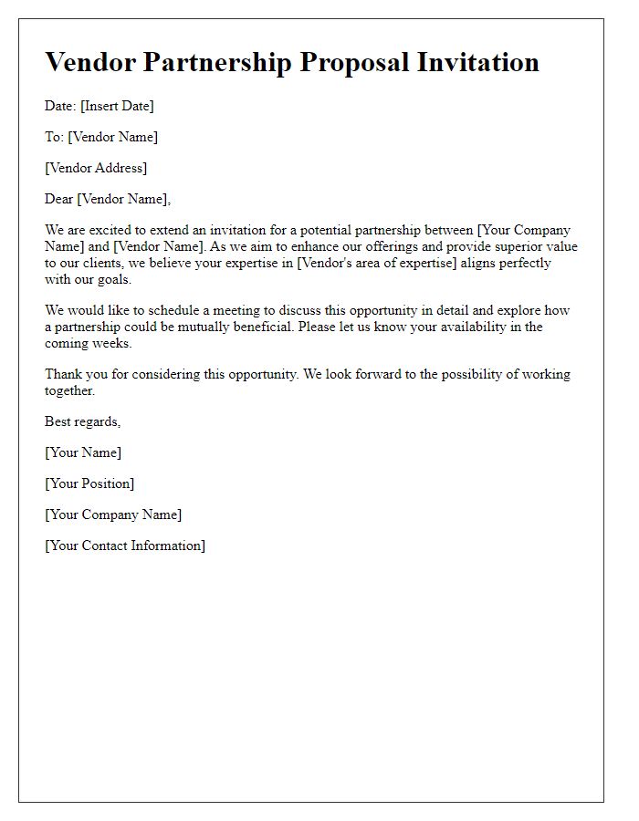 Letter template of vendor partnership proposal invitation