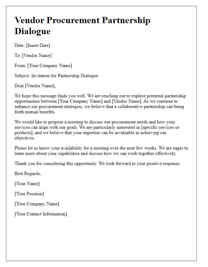 Letter template of vendor procurement partnership dialogue