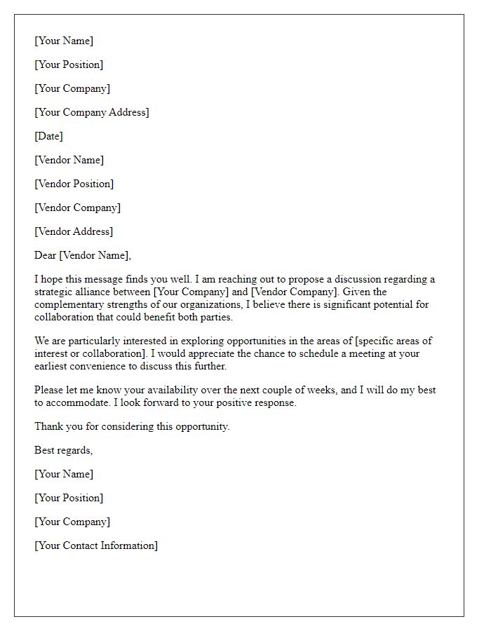 Letter template of vendor strategic alliance discussion