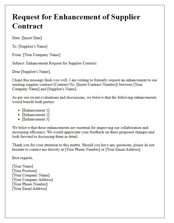 Letter template of supplier contract enhancement request