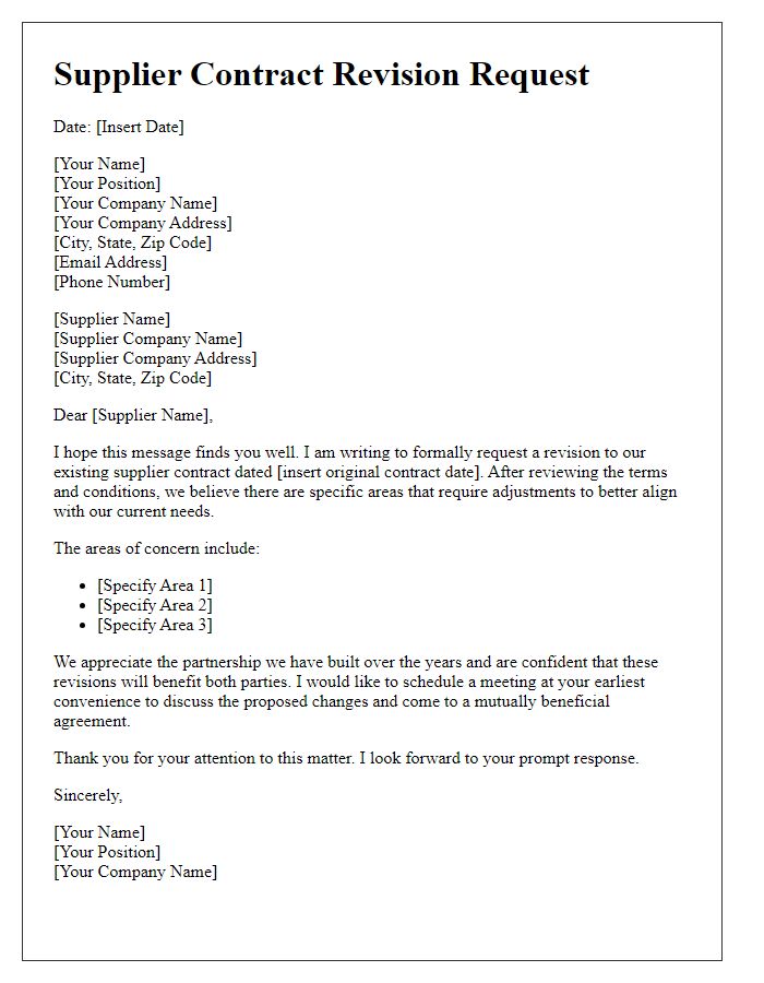 Letter template of supplier contract revision request