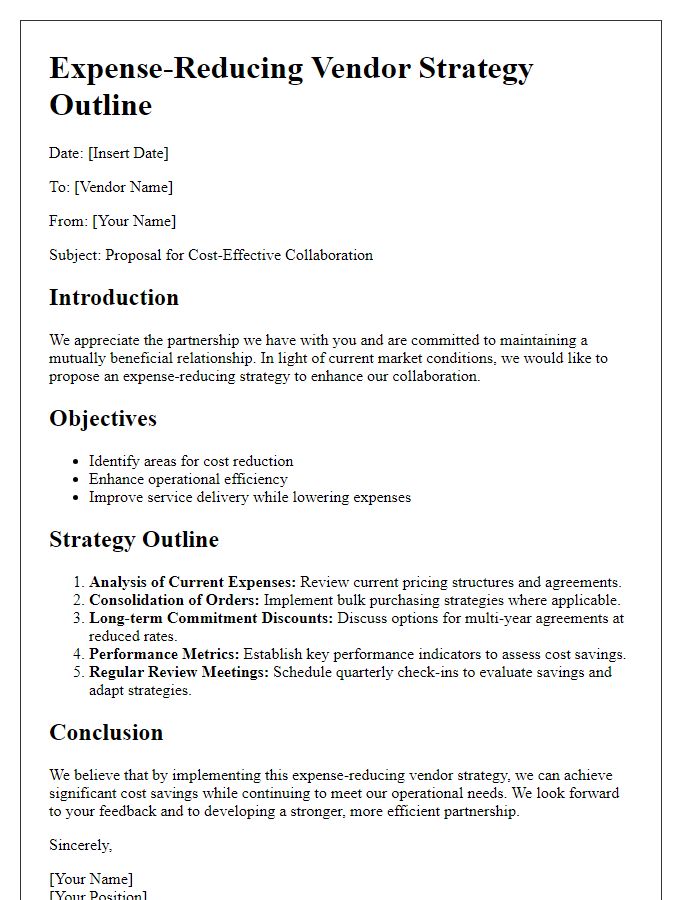 Letter template of expense-reducing vendor strategy outline