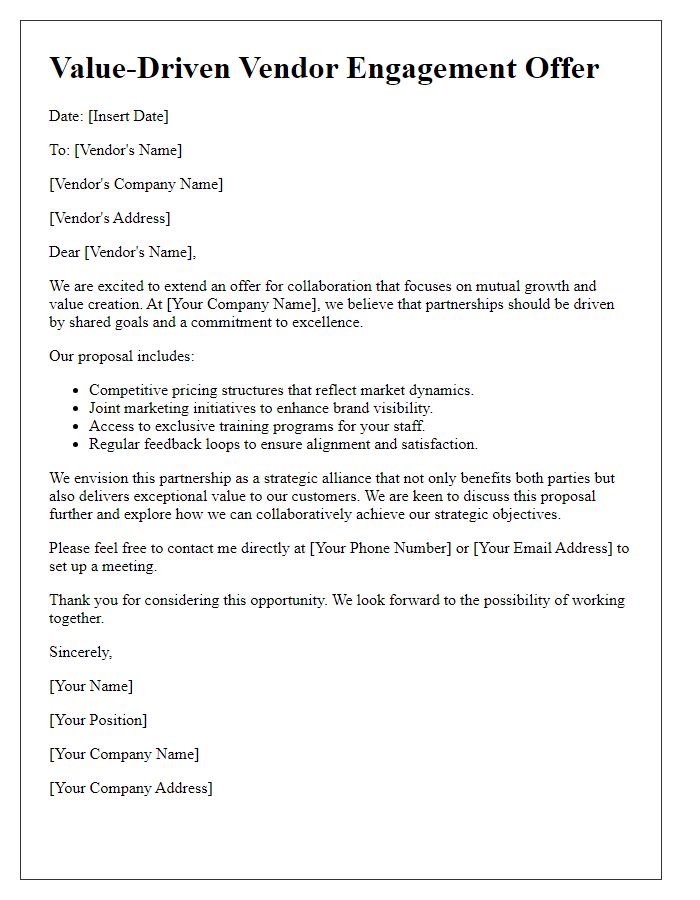 Letter template of value-driven vendor engagement offer
