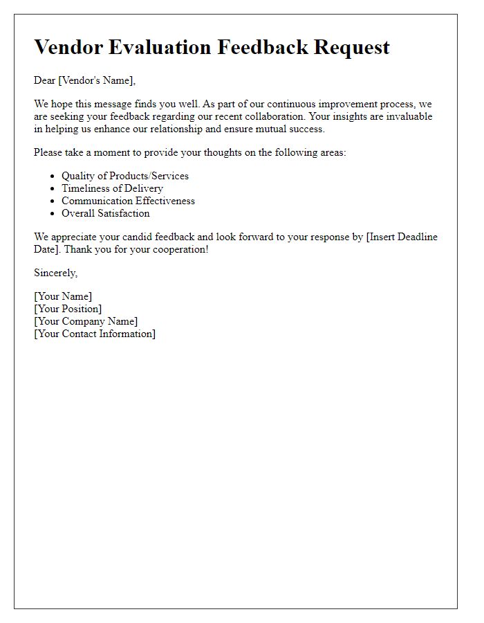Letter template of vendor evaluation feedback request