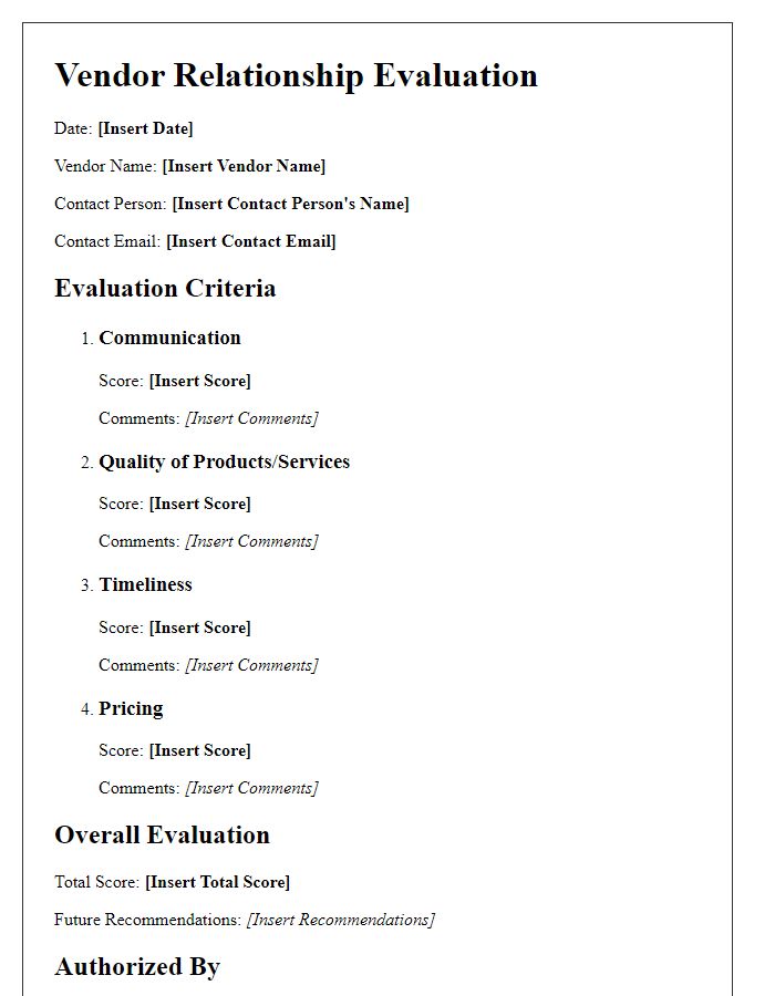Letter template of vendor relationship evaluation