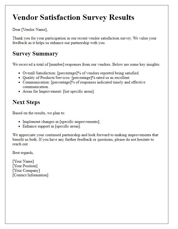 Letter template of vendor satisfaction survey results