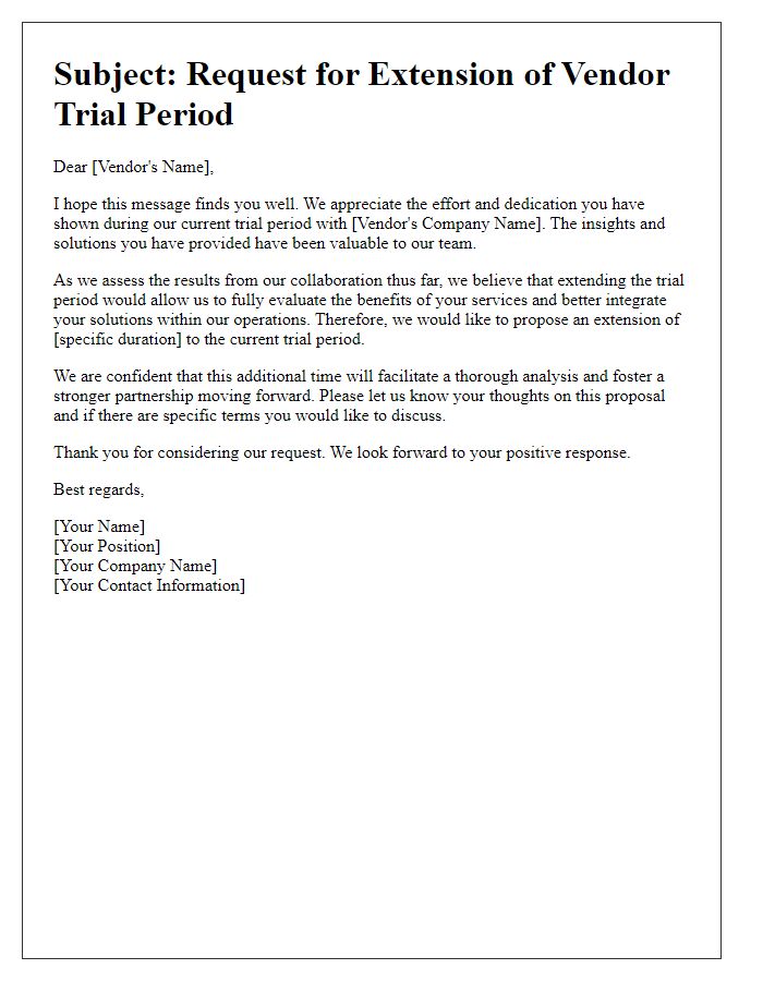 Letter template of negotiation for vendor trial period extension