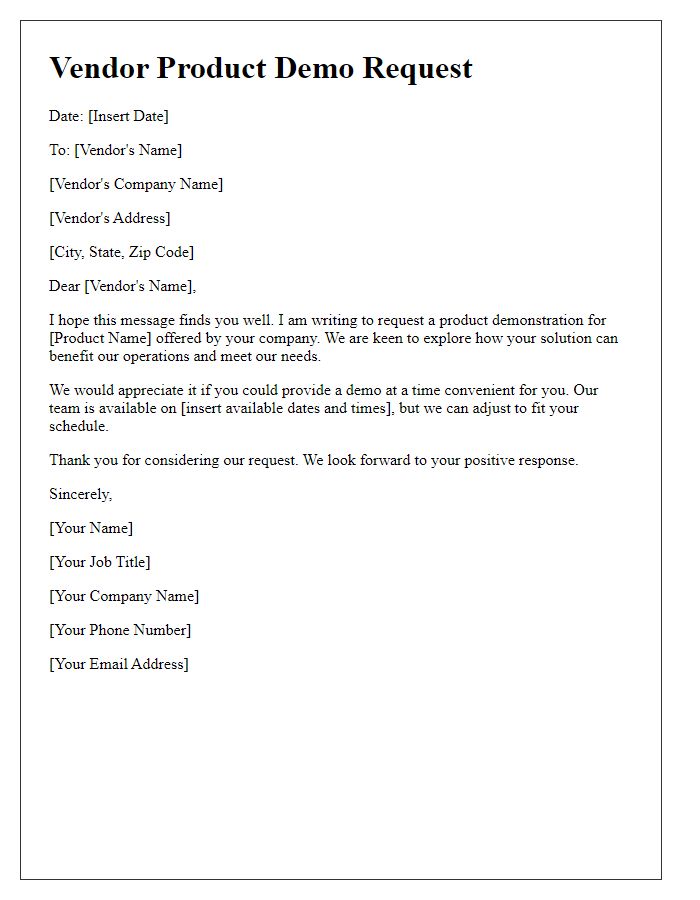 Letter template of vendor product demo request