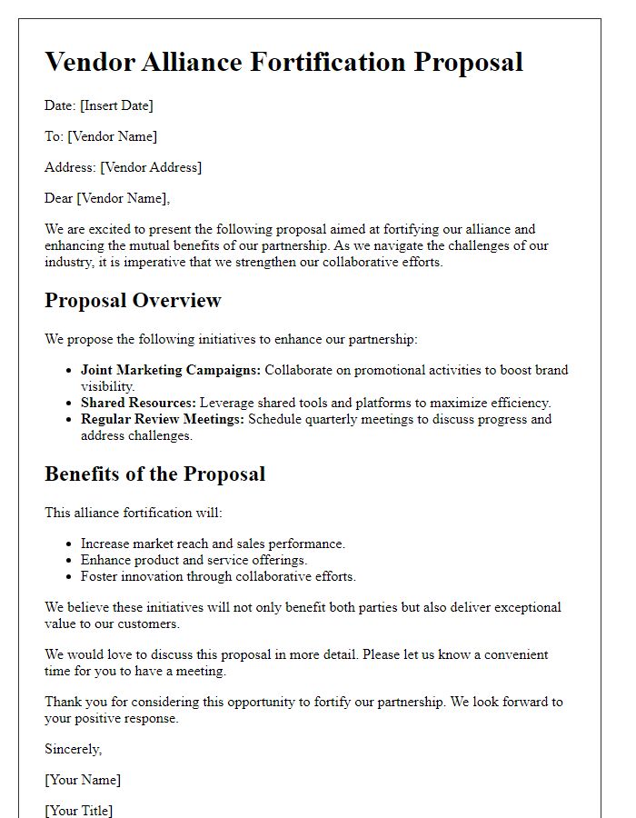 Letter template of vendor alliance fortification proposal