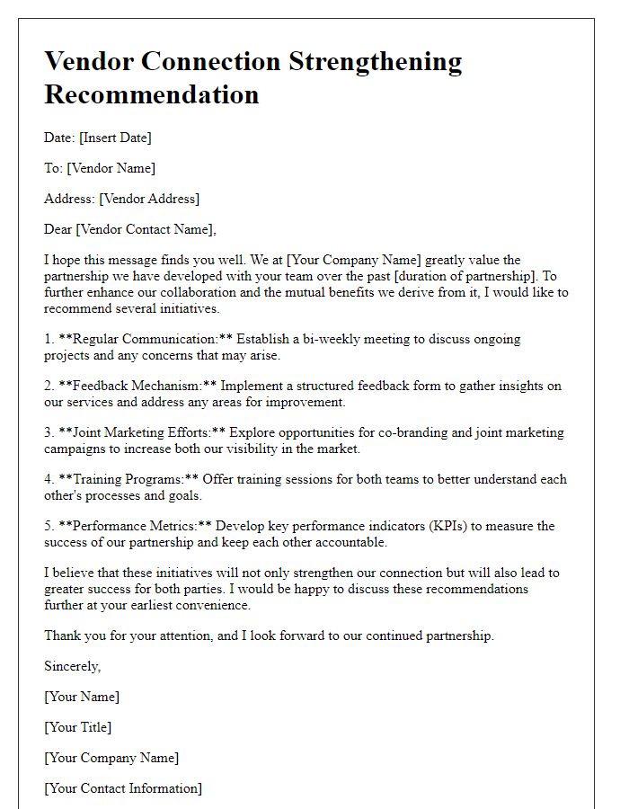 Letter template of vendor connection strengthening recommendation