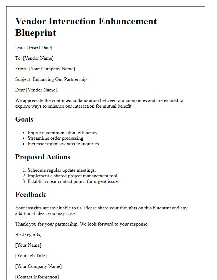 Letter template of vendor interaction enhancement blueprint