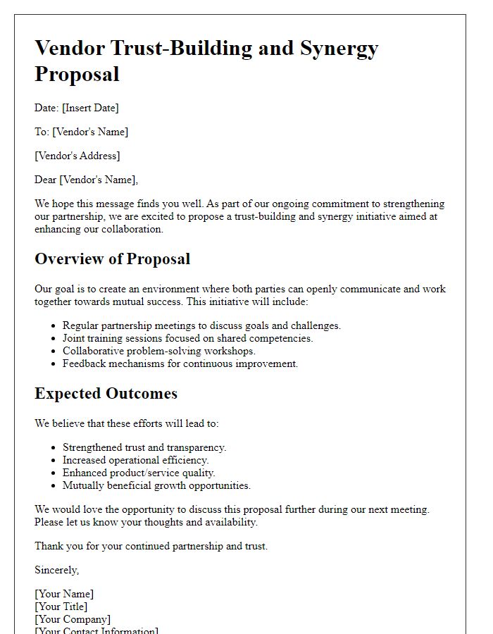 Letter template of vendor trust-building and synergy proposal