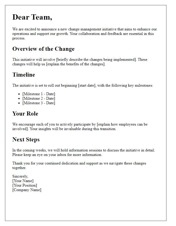 Letter template of change management initiative