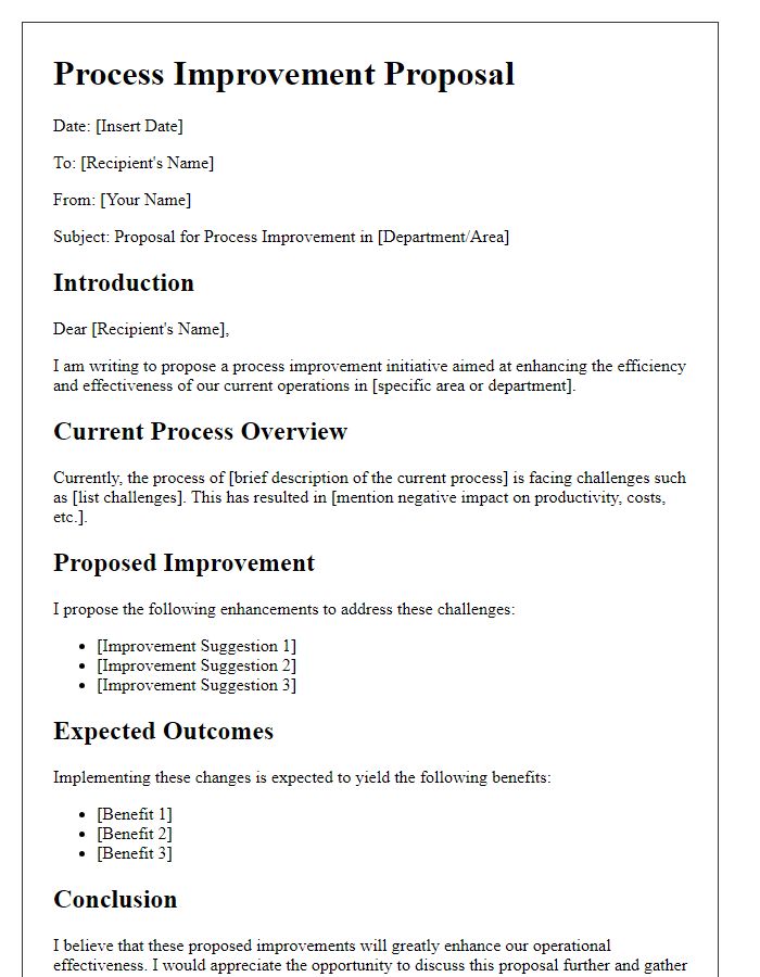 Letter template of process improvement proposal