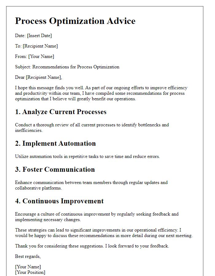 Letter template of process optimization advice