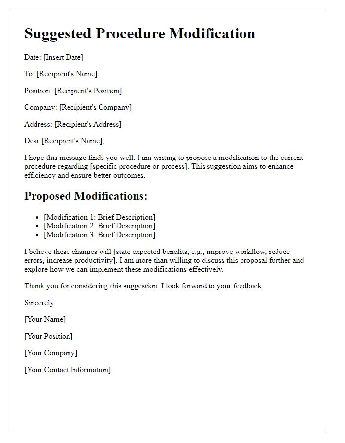 Letter template of suggested procedure modification