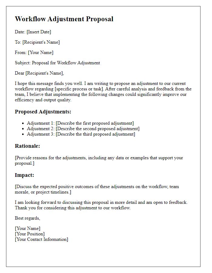 Letter template of workflow adjustment proposal