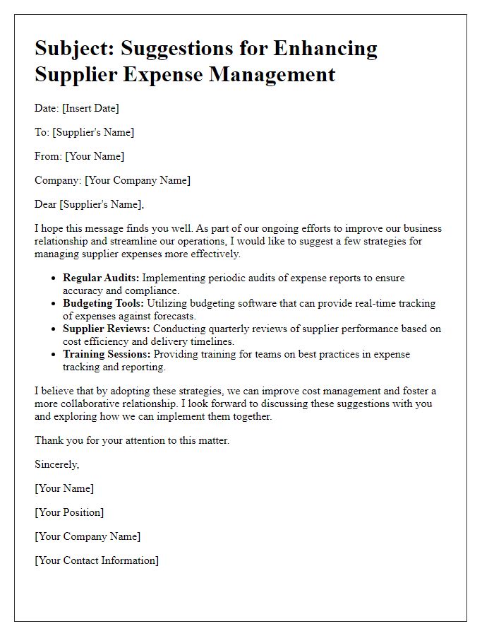 Letter template of supplier expense management suggestion