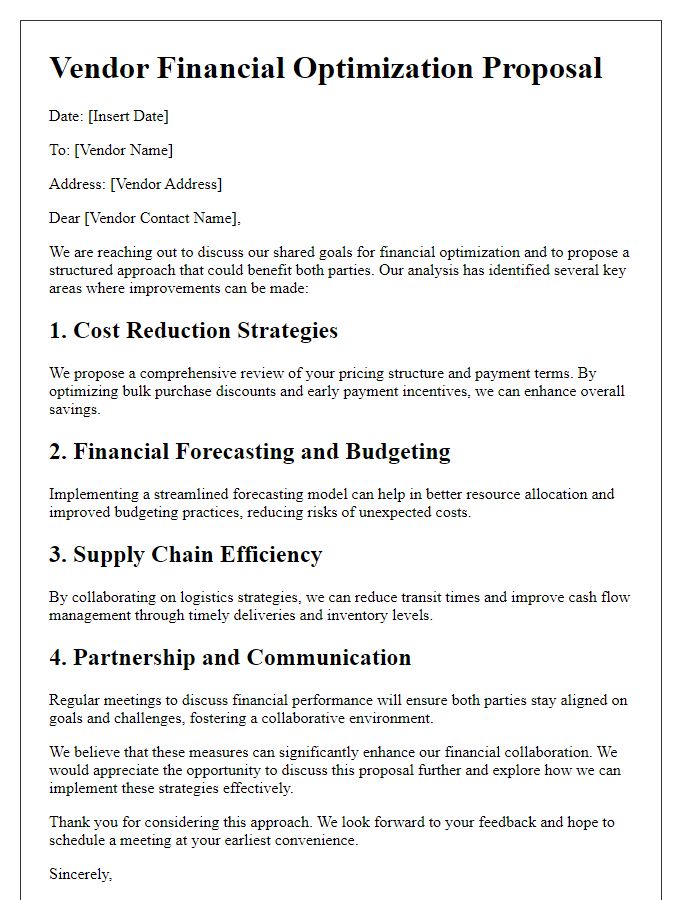 Letter template of vendor financial optimization approach