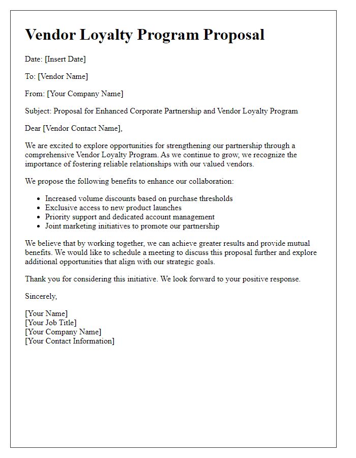 Letter template of vendor loyalty program negotiation for corporate partnerships.