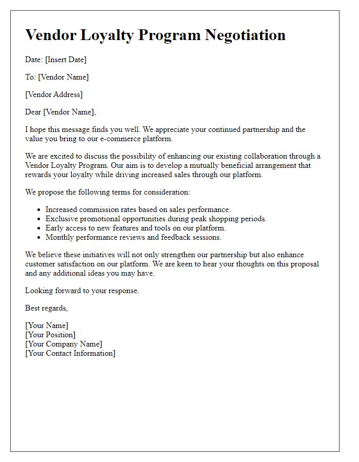 Letter template of vendor loyalty program negotiation for e-commerce platforms.