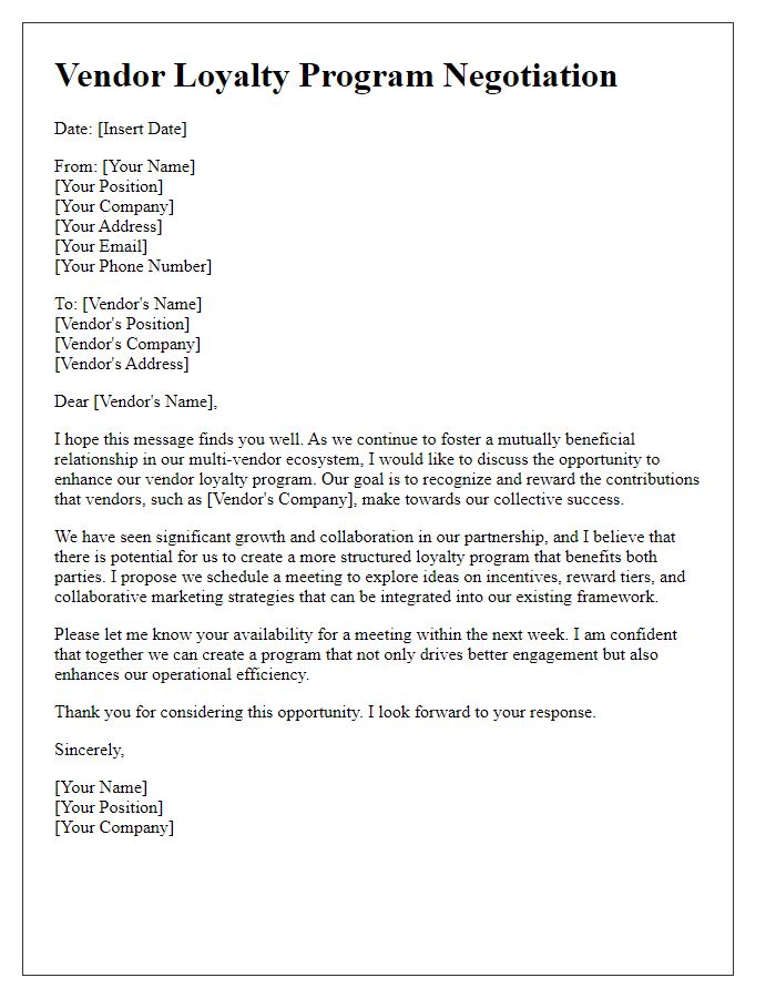 Letter template of vendor loyalty program negotiation for multi-vendor ecosystems.