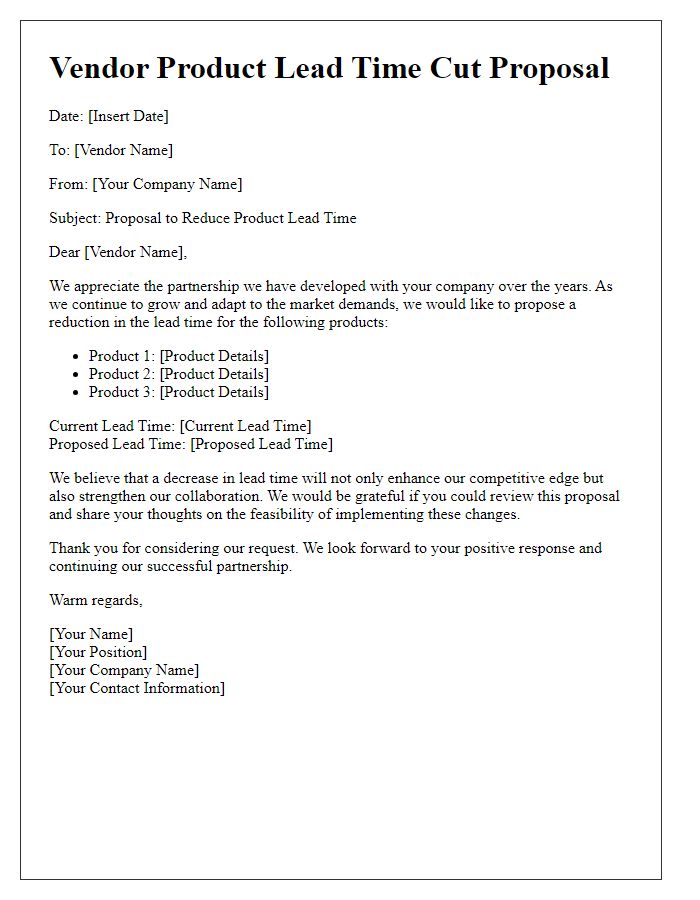 Letter template of vendor product lead time cut proposal.