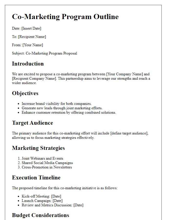 Letter template of co-marketing program outline