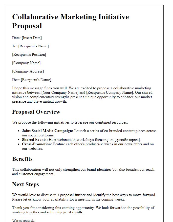 Letter template of collaborative marketing initiative proposal