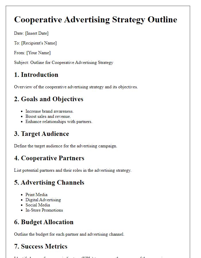 Letter template of cooperative advertising strategy outline