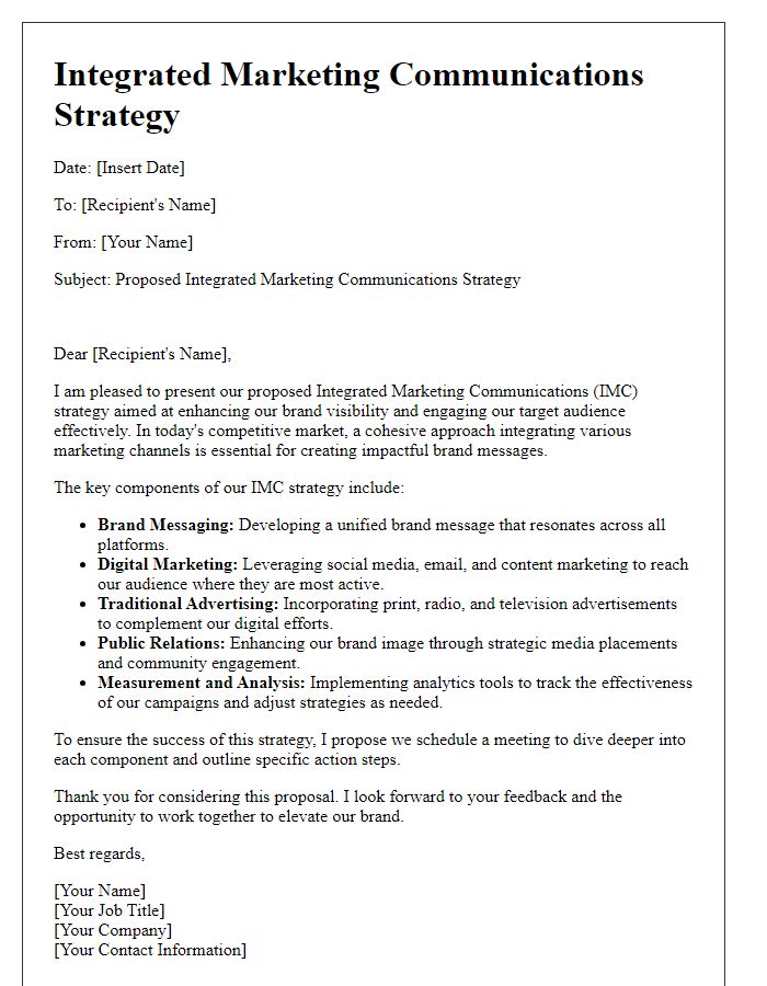 Letter template of integrated marketing communications strategy