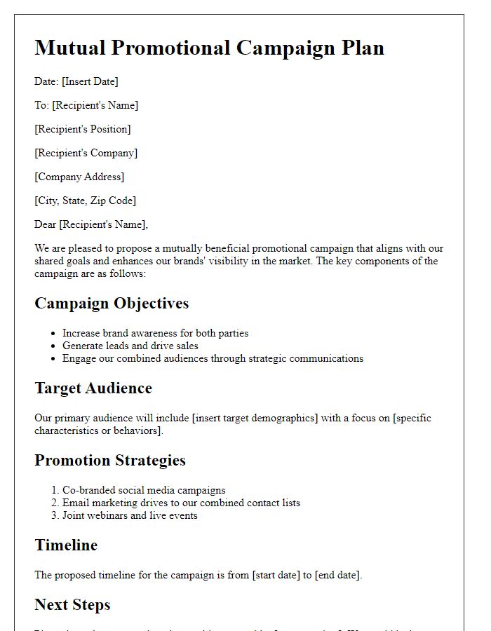 Letter template of mutual promotional campaign plan