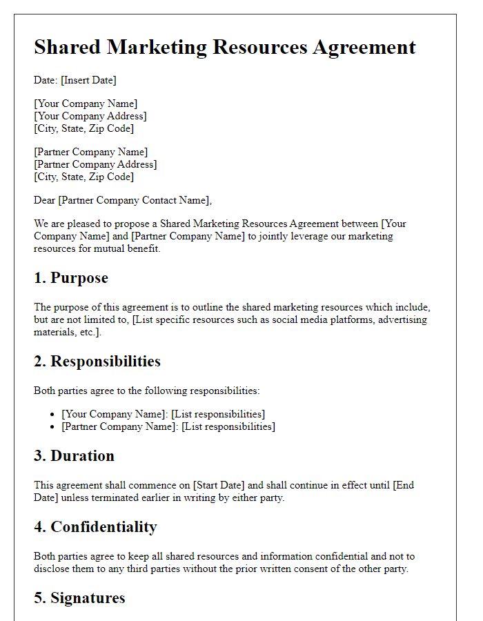 Letter template of shared marketing resources agreement