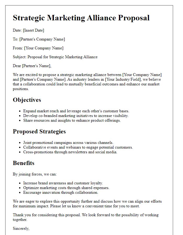 Letter template of strategic marketing alliance proposal