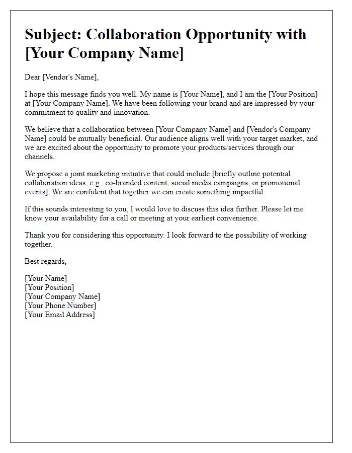 Letter template of vendor marketing collaboration request