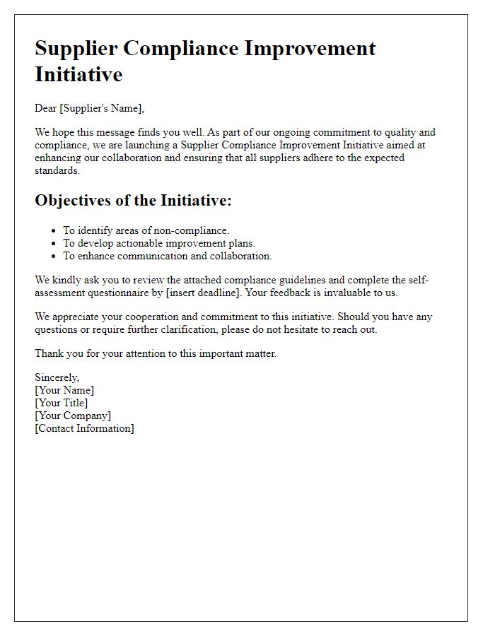 Letter template of Supplier Compliance Improvement Initiative