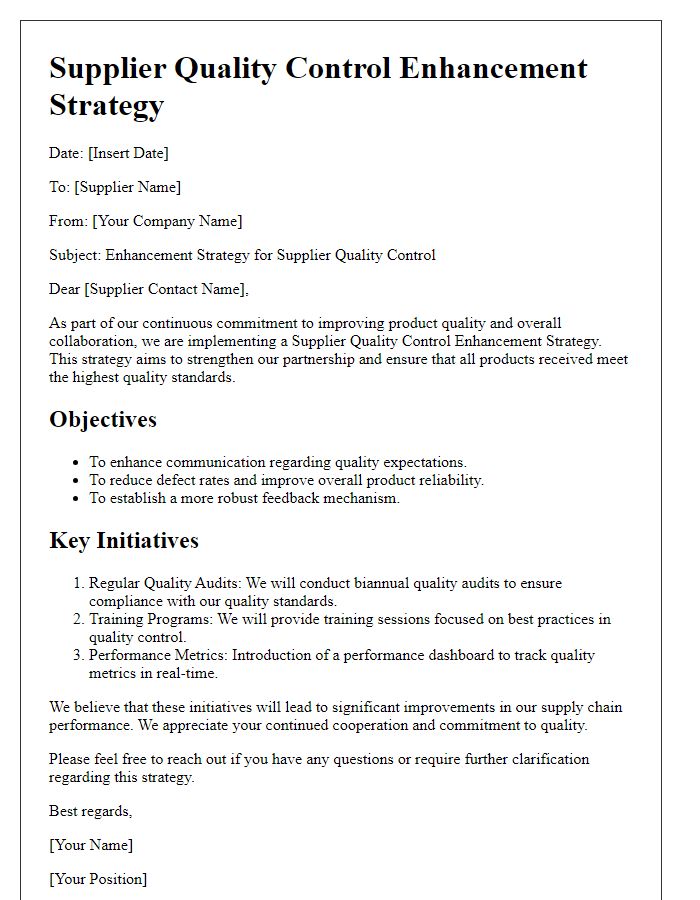 Letter template of Supplier Quality Control Enhancement Strategy