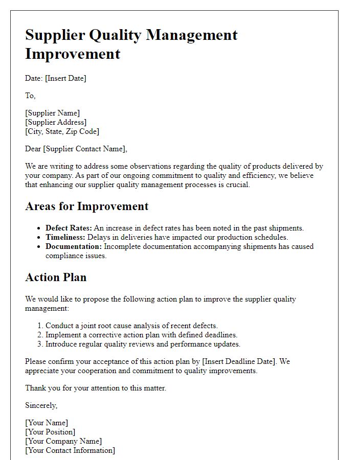 Letter template of Supplier Quality Management Improvement