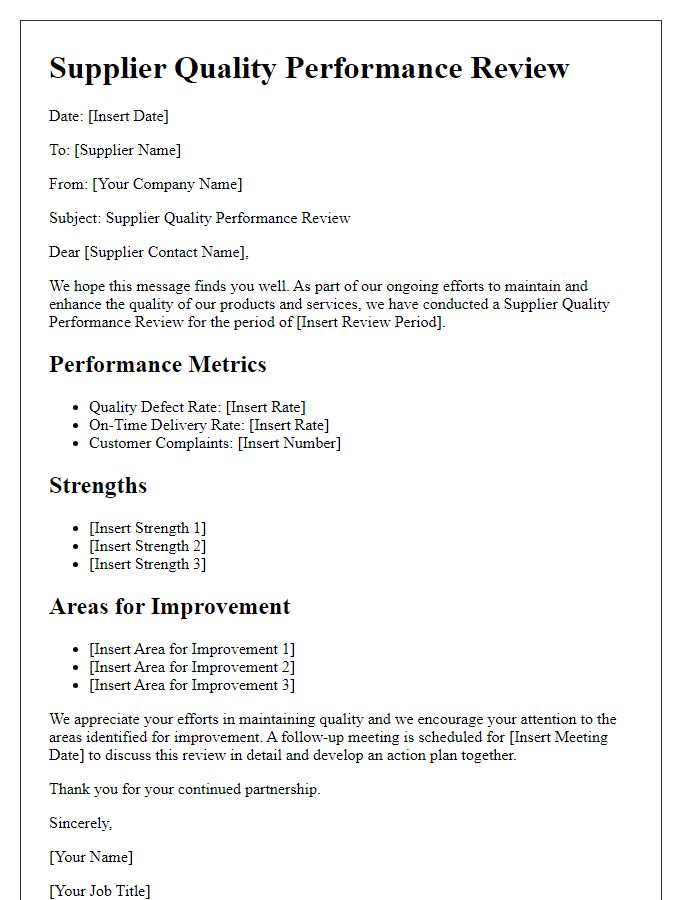 Letter template of Supplier Quality Performance Review