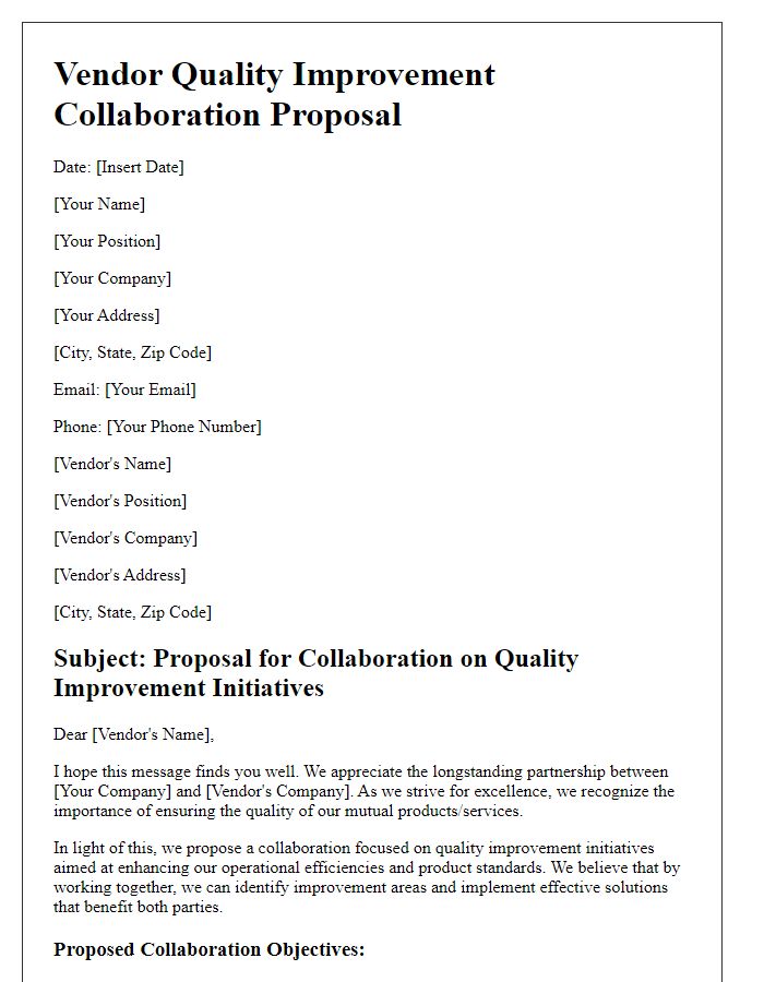 Letter template of Vendor Quality Improvement Collaboration Proposal