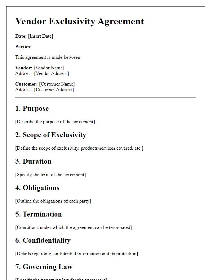 Letter template of vendor exclusivity agreement outline