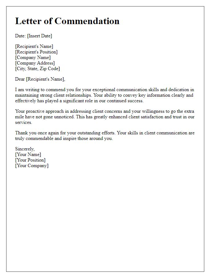 Letter template of Commending Strong Client Communication