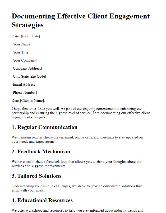 Letter template of Documenting Effective Client Engagement Strategies