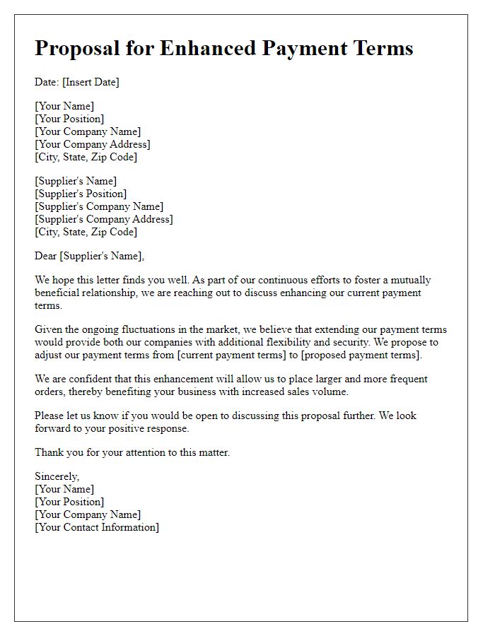 Letter template of proposal for enhanced payment terms with suppliers.